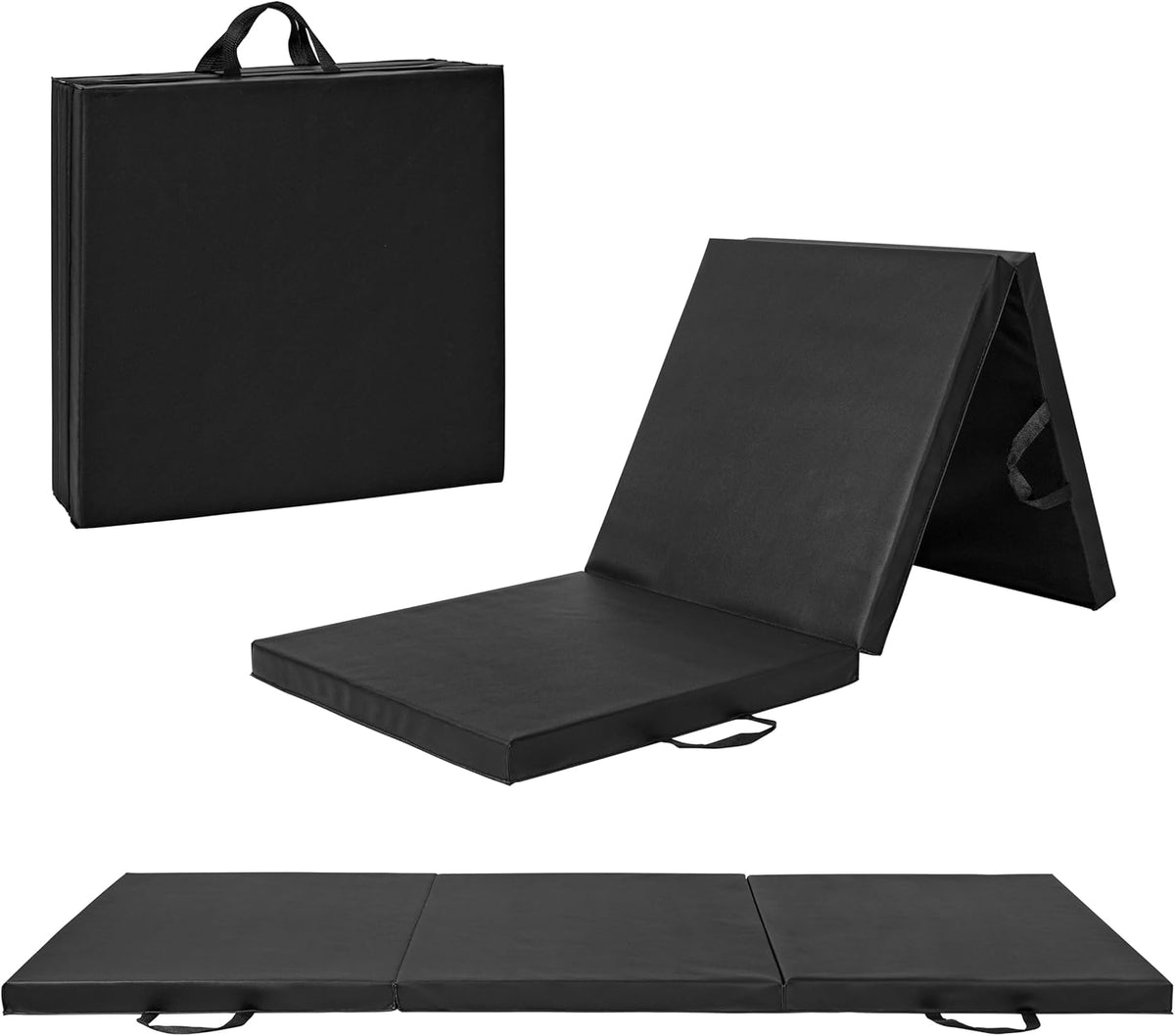 Barbell Folding Exercise Mat – Durable, Anti-Tear, Thick Padding for Fitness, Aerobics, Gymnastics & Home Workouts. 72"L X 24"W X 2"Thick. BLACK
