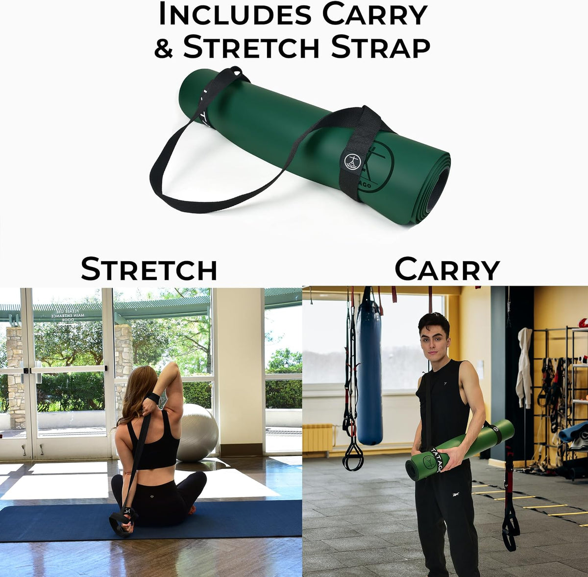 Hot Yoga Mat Non Slip-Professional Grade Natural Rubber Yoga Mat, Pliates Mat, Stretching Mat or Exercise Mats for Home Workout. Nonslip for Hot and Sweaty Classes. Includes Yoga Strap for Carrying and Stretching Too.