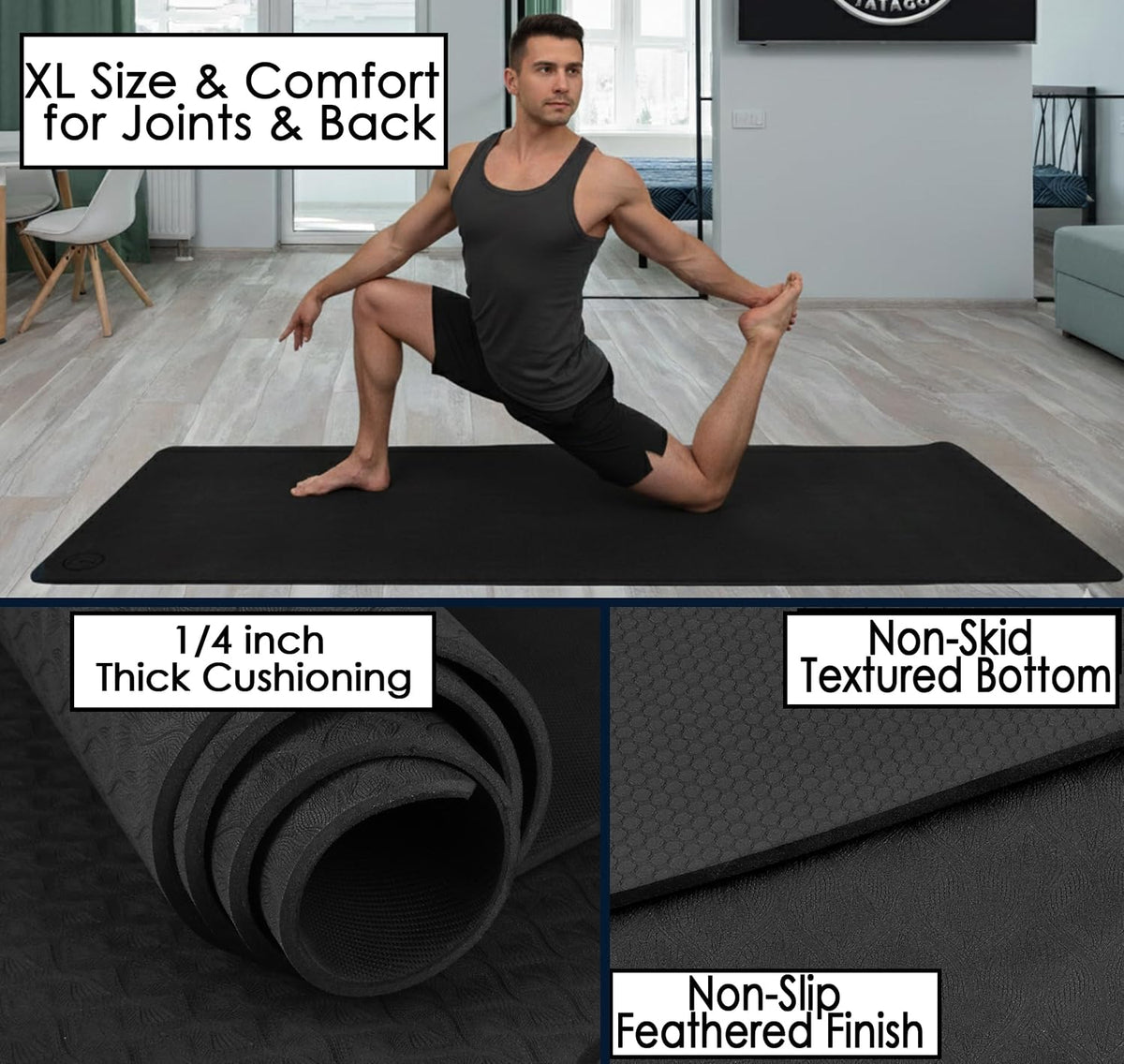 Extra Large Yoga Mat 84" Extra Wide Non Slip Thick Exercise Mat