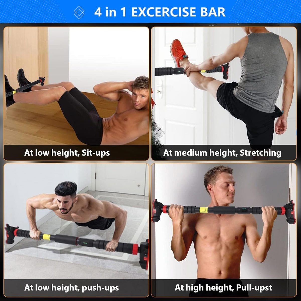 Pull-Up Bar,Chin up Bar for Doorways with Level Meter and Auto Lock,Adjustable Pull up Bar for Home Gym Strength Training and Upper Body Workout, No Screws Needed,Max Weight Capacity 400 Lbs