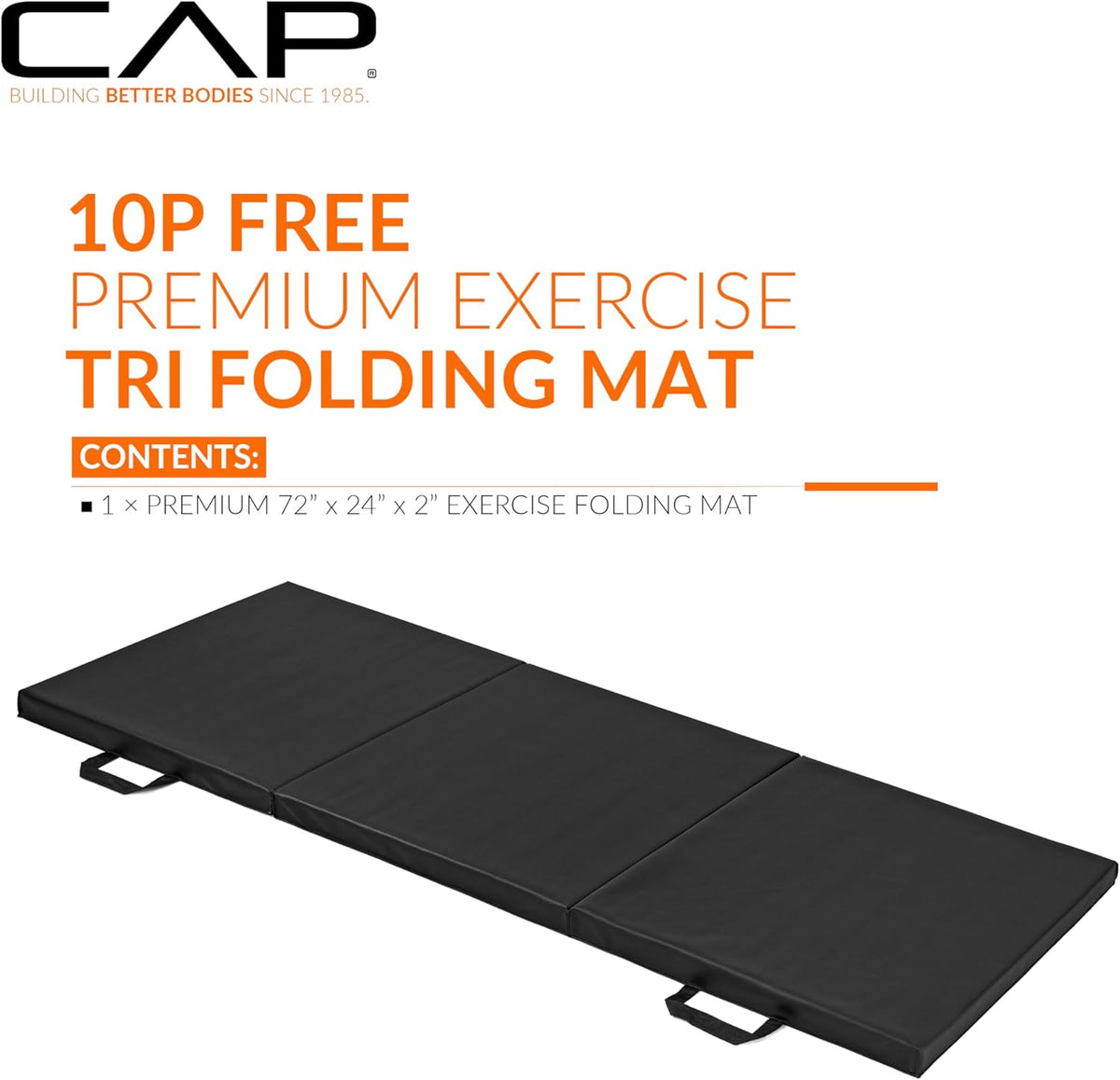 Barbell Folding Exercise Mat – Durable, Anti-Tear, Thick Padding for Fitness, Aerobics, Gymnastics & Home Workouts. 72"L X 24"W X 2"Thick. BLACK