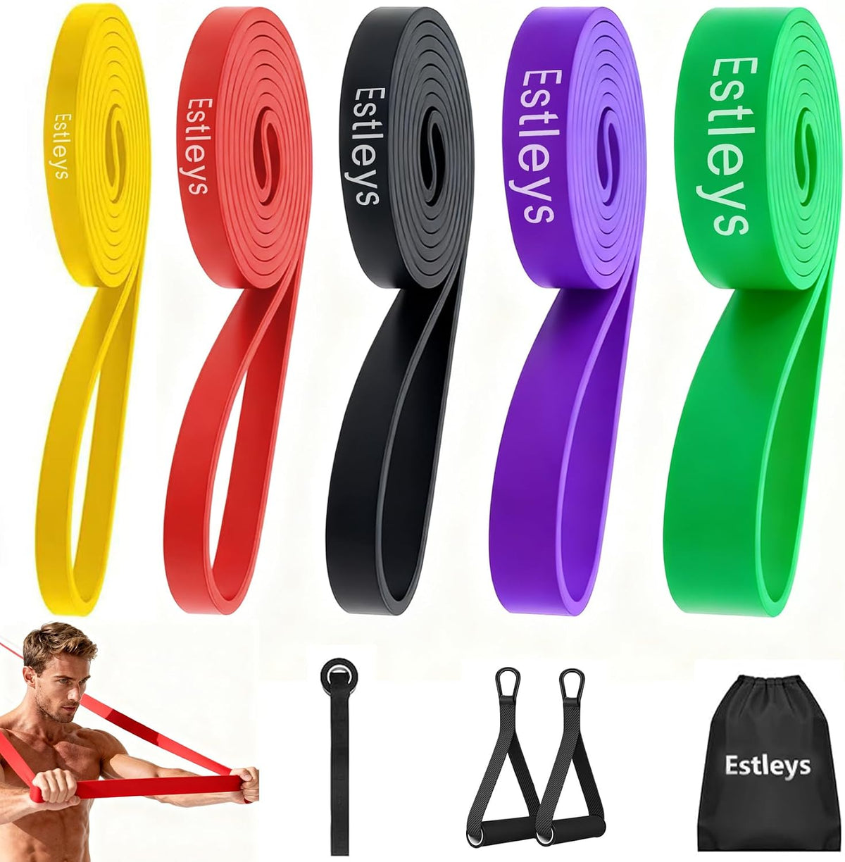 Resistance Bands, 5 Pack Pull-Up Bands, Fabric Resistance Bands for Legs, Workout Bands, Exercise Bands Set for Fitness, Working Out, Body Stretching, Physical Therapy