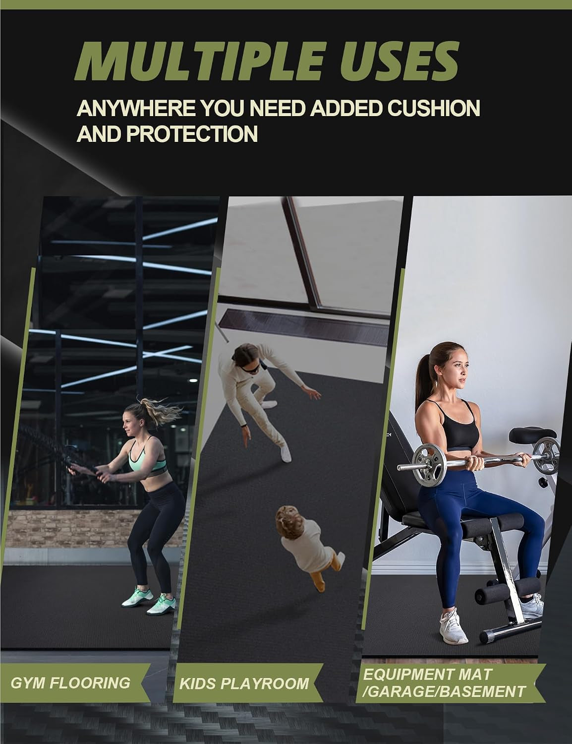 Large Exercise Mat 7'X5'/8'X6'/9'X6'/10'X6' Workout Mat Gym Flooring for Home Gym Mats Exercise Mats for Home Workout Thick Floor Mat for Fitness