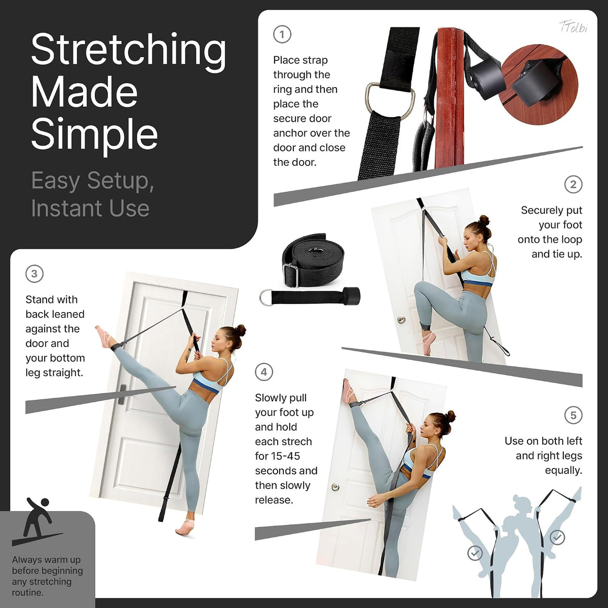 Leg Stretcher Strap with Door Anchor and Resistance Band, Splits Trainer