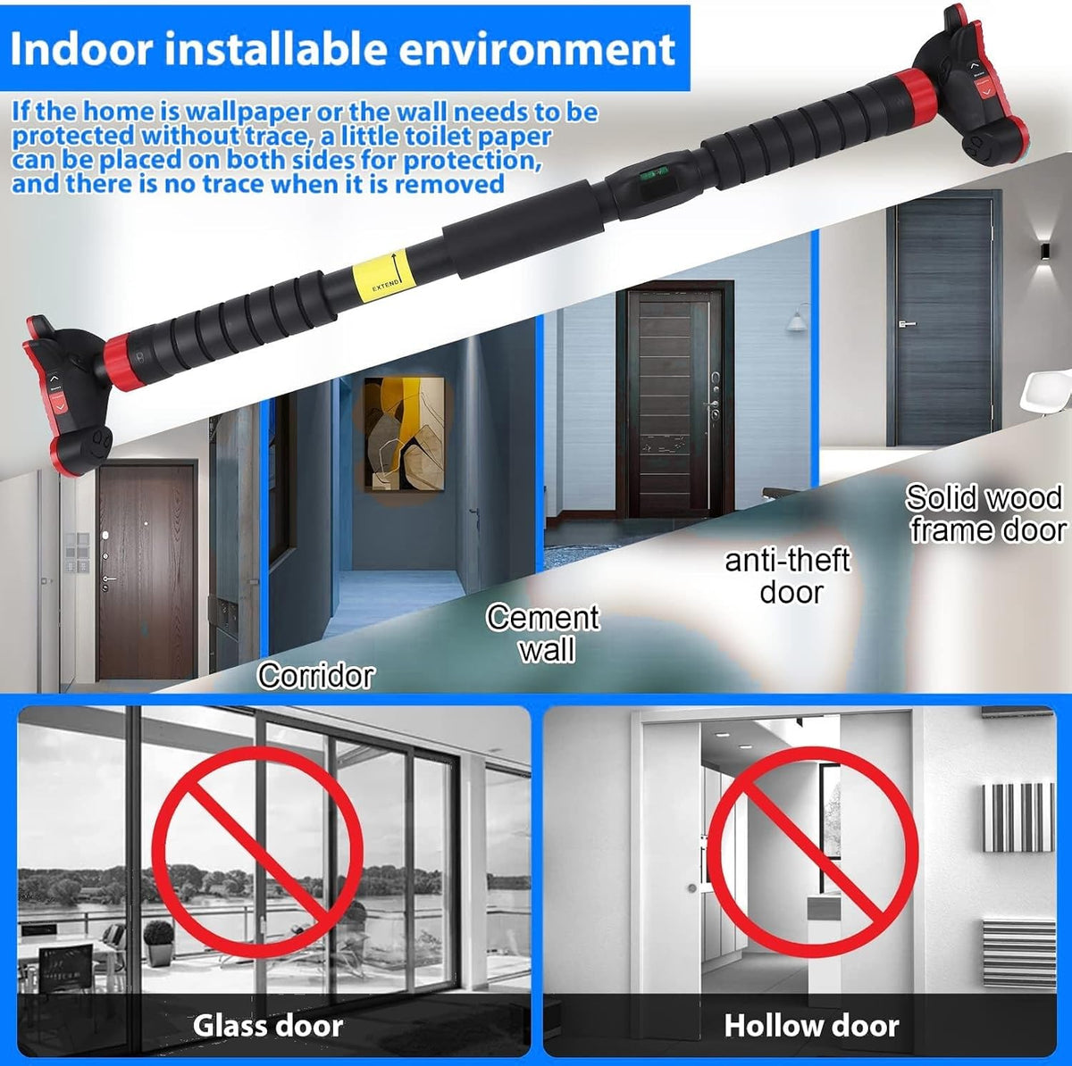 Pull-Up Bar,Chin up Bar for Doorways with Level Meter and Auto Lock,Adjustable Pull up Bar for Home Gym Strength Training and Upper Body Workout, No Screws Needed,Max Weight Capacity 400 Lbs