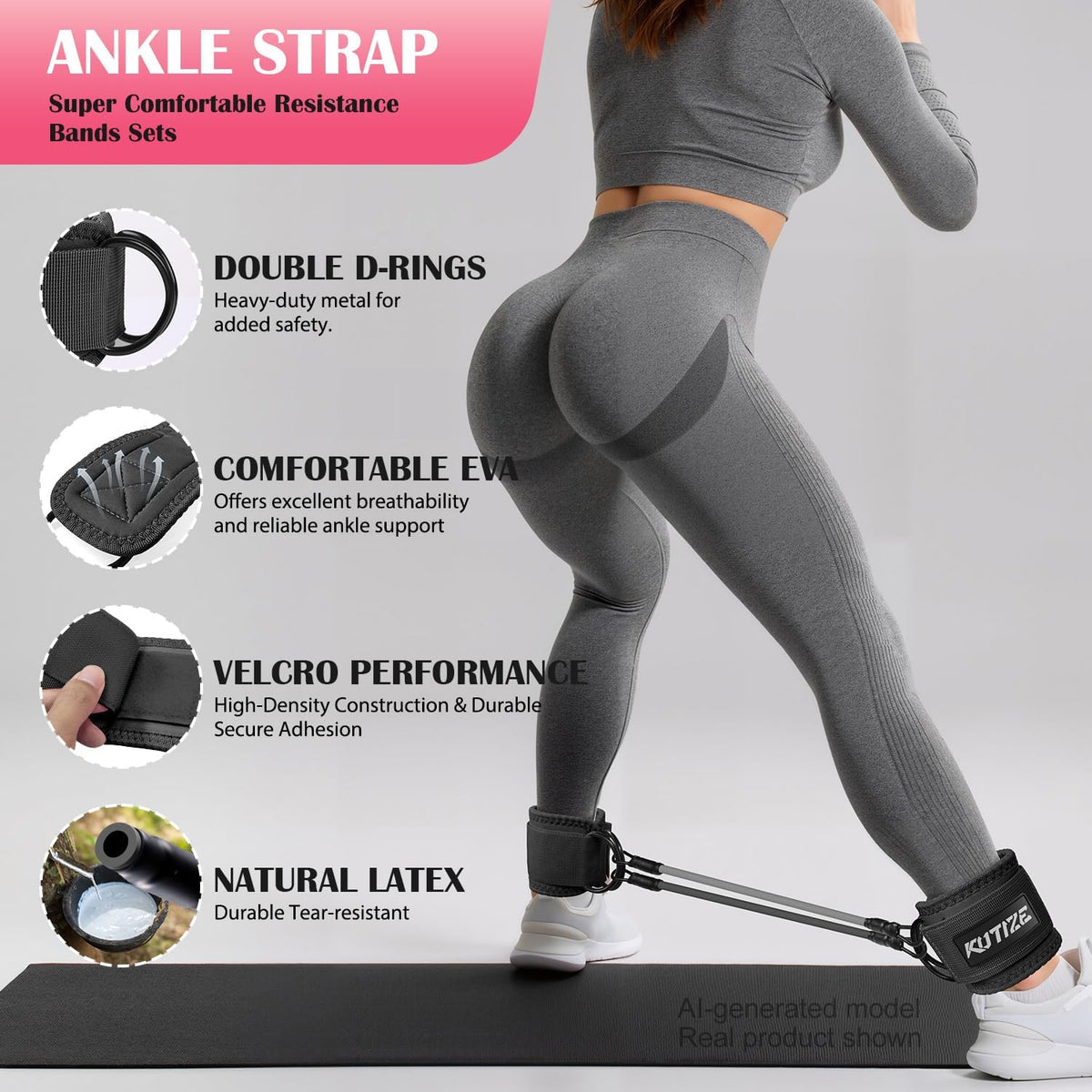 Ankle Resistance Bands with Cuffs & Fabric Resistance Bands Set - Legs & Glutes Workout Equipment for Women & Men, Home Gym Heavy Exercise Bands for Hip, Yoga, Strength Training, Rehab, Pilates