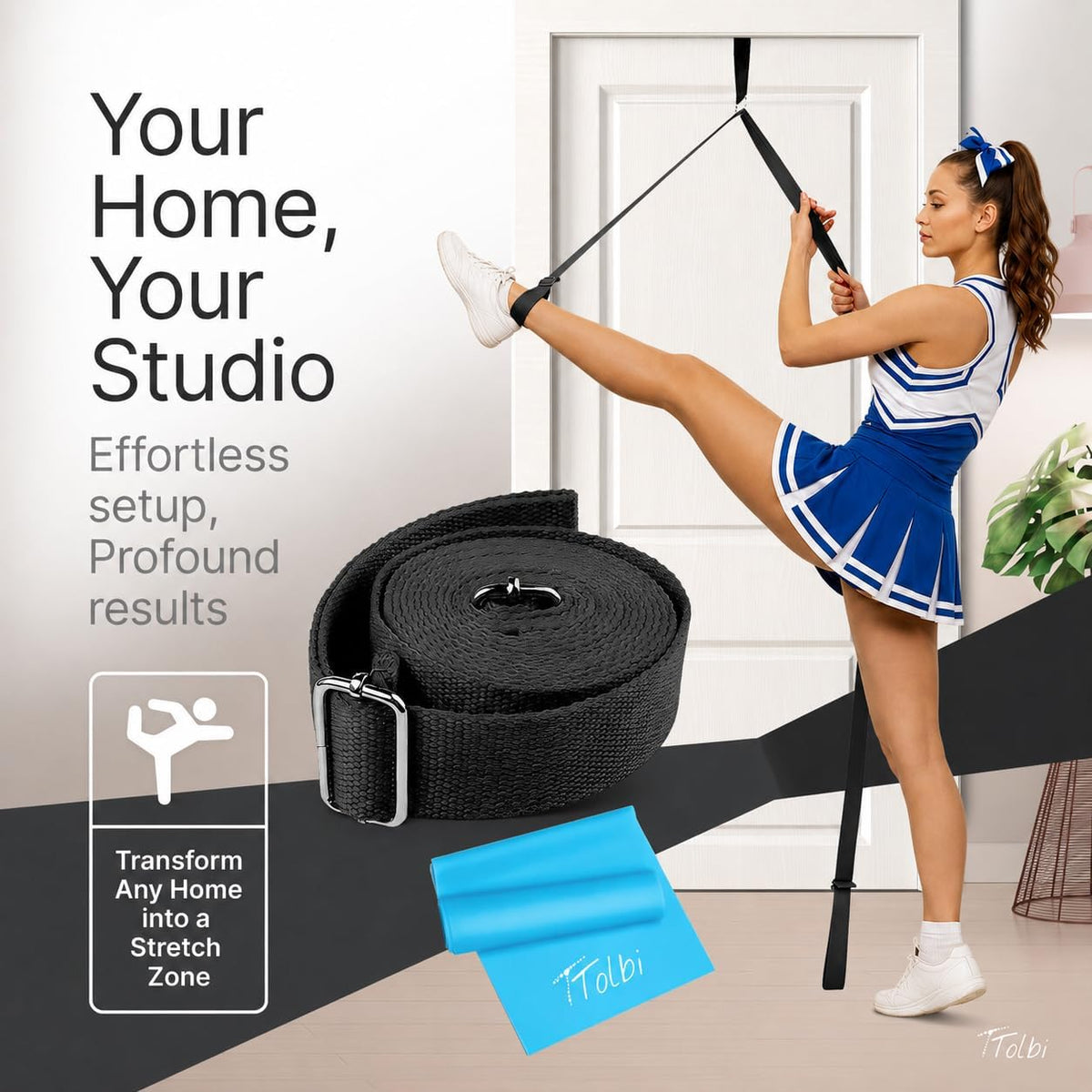 Leg Stretcher Strap with Door Anchor and Resistance Band, Splits Trainer
