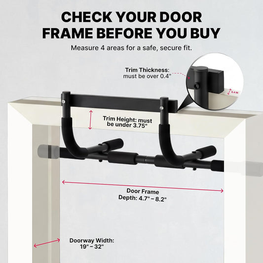 Pull up Bar for Doorway - No Screwing or Slipping, Hanging Pullup & Chin up Bar for Door Frame - Multi Padded Grips for Strength Training with Installation Guide