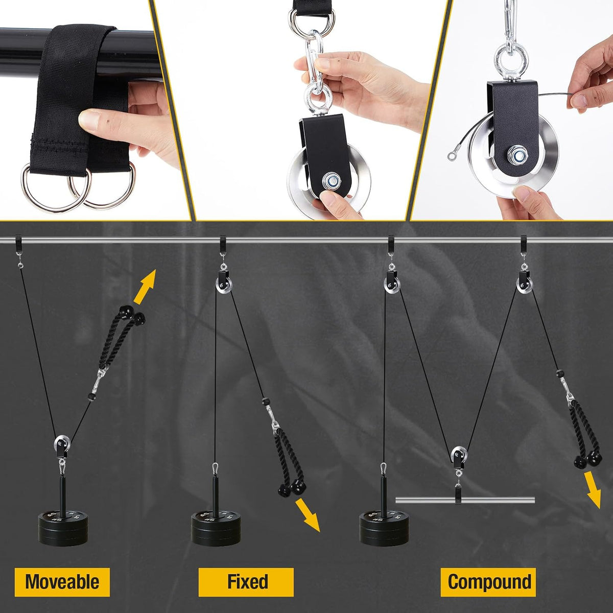 4 Pack Cable Pulley Wheel for Home Gym Pulley System Upgraded 90Mm Aluminium Alloy for Maximum 330Lbs Load 360° Rotation Snatch Block Wheel with Hanging Strap and Snap Hook