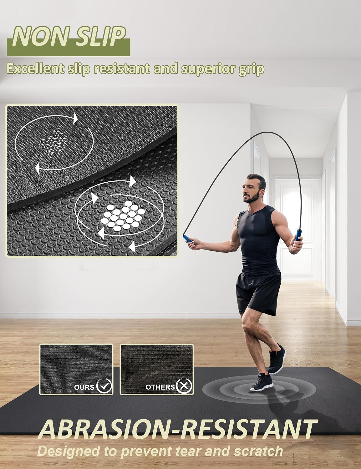 Large Exercise Mat 7'X5'/8'X6'/9'X6'/10'X6' Workout Mat Gym Flooring for Home Gym Mats Exercise Mats for Home Workout Thick Floor Mat for Fitness
