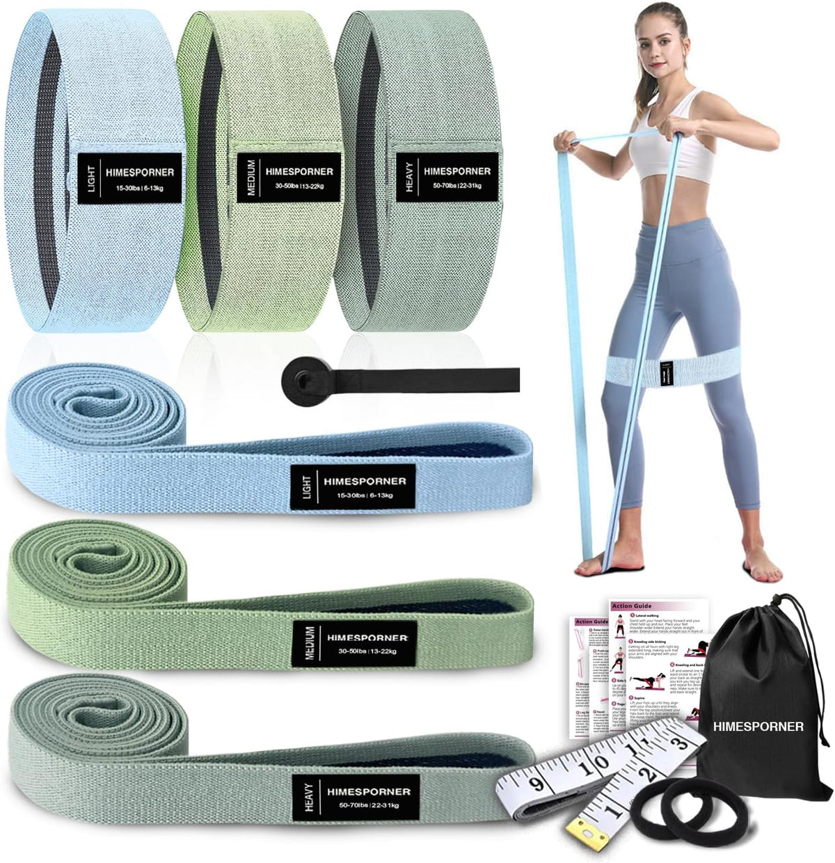 9 PCS Fabric Resistance Bands Set for Working Out