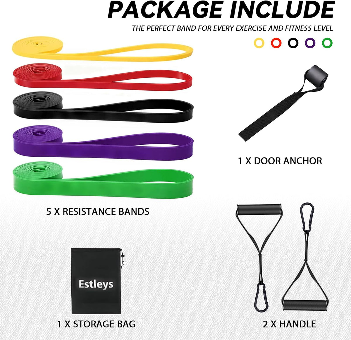 Resistance Bands, 5 Pack Pull-Up Bands, Fabric Resistance Bands for Legs, Workout Bands, Exercise Bands Set for Fitness, Working Out, Body Stretching, Physical Therapy
