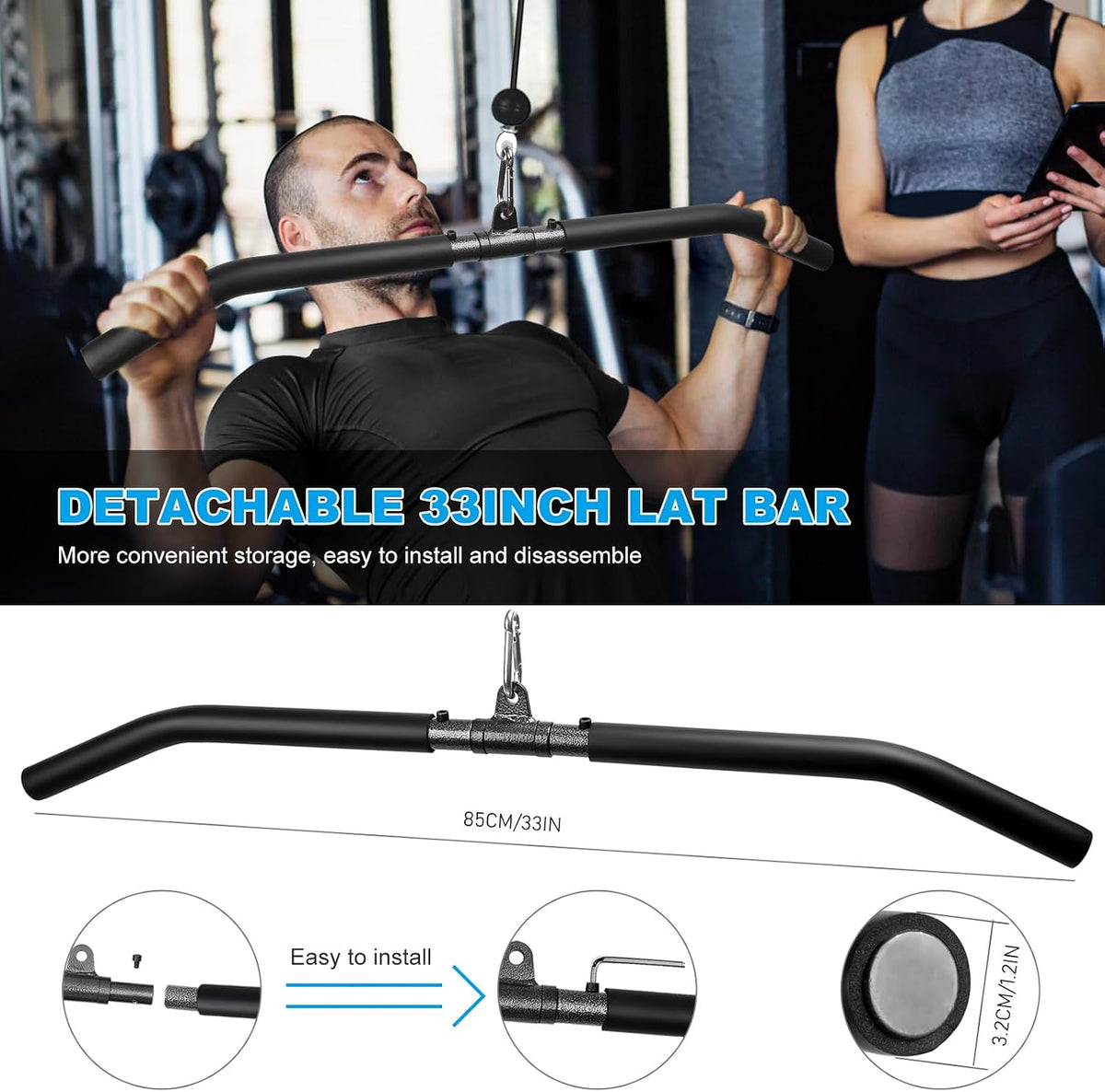 Wall Mounted Pulley System, Low Cable Machine Pulley System for LAT Pulldown, Biceps Curl Home Gym Equipment with Fitness Pull down Bar, Tricep Rope