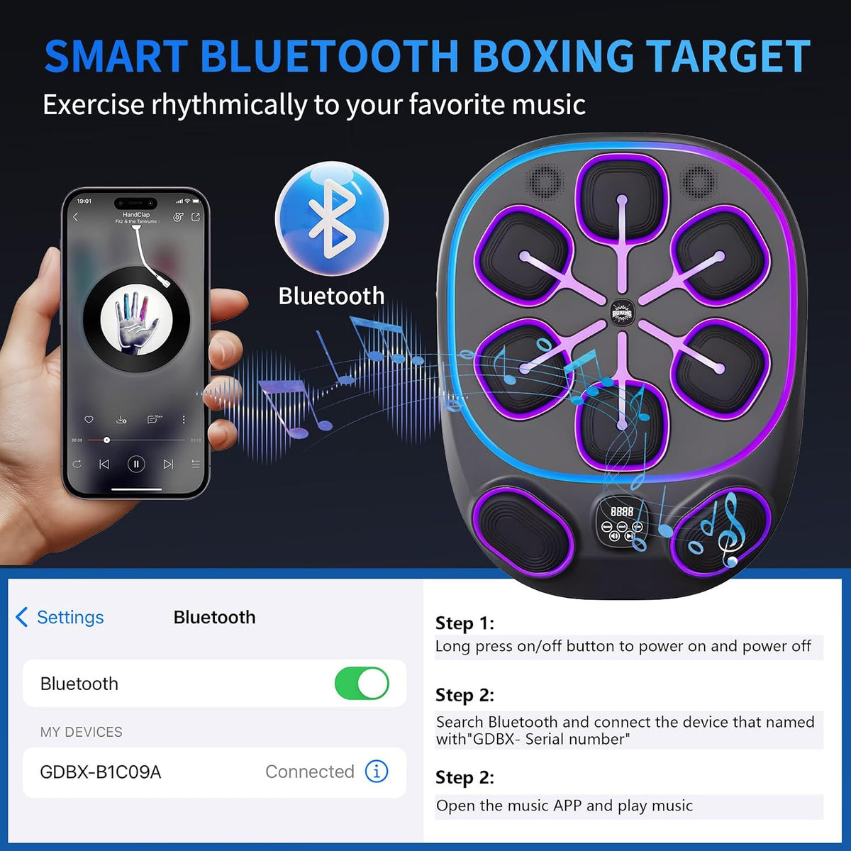 Music Boxing Machine for Adult: 6+2 Targets Music Punching Machine with Gloves Large Size Boxing Workout Target Equipment