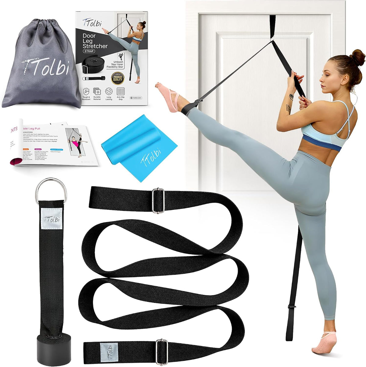 Leg Stretcher Strap with Door Anchor and Resistance Band, Splits Trainer