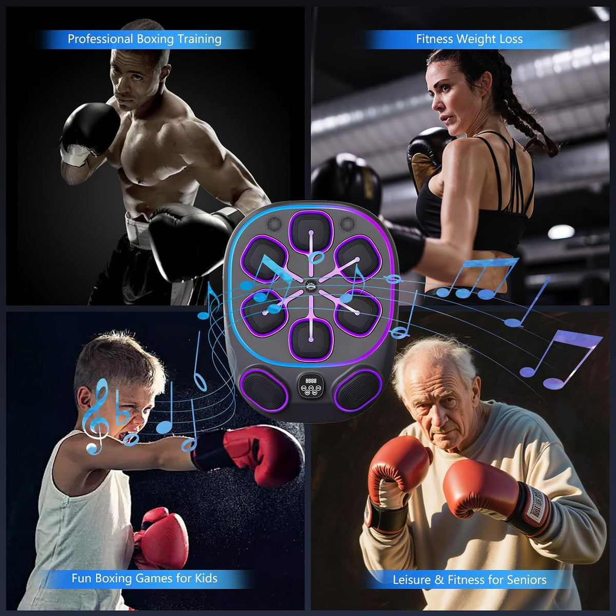 Music Boxing Machine for Adult: 6+2 Targets Music Punching Machine with Gloves Large Size Boxing Workout Target Equipment