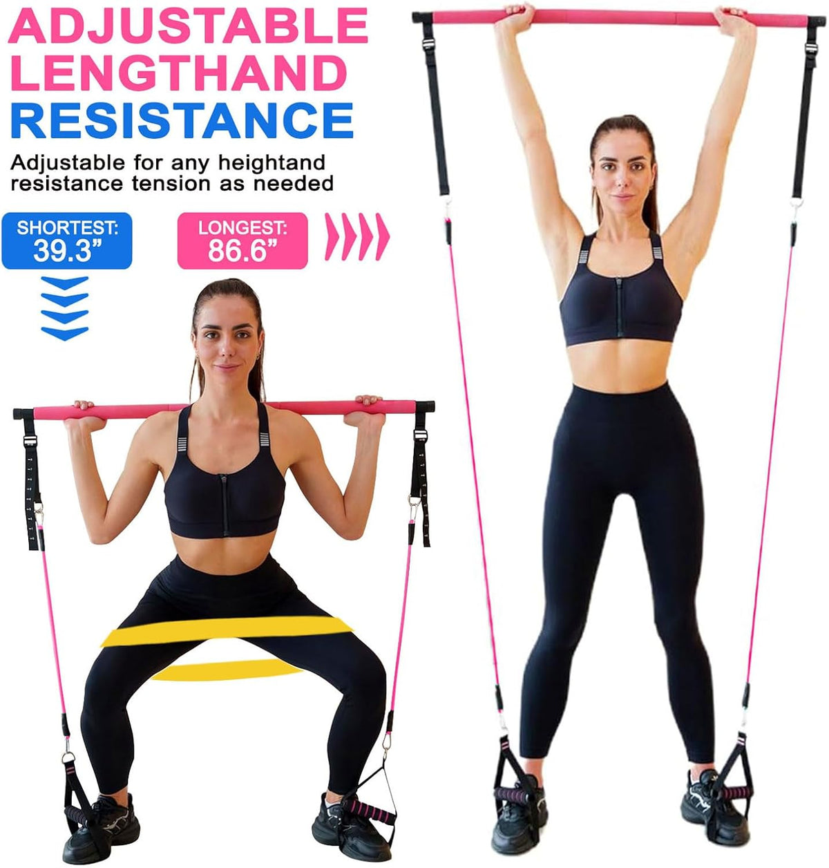 Pilates Bar Kit with Resistance Bands,Pilates Bar with Stackable Bands Workout Equipment for Legs,Hip,Waist and Arm,Exercise Fitness Equipment for Women & Men Home Gym Yoga Pilates