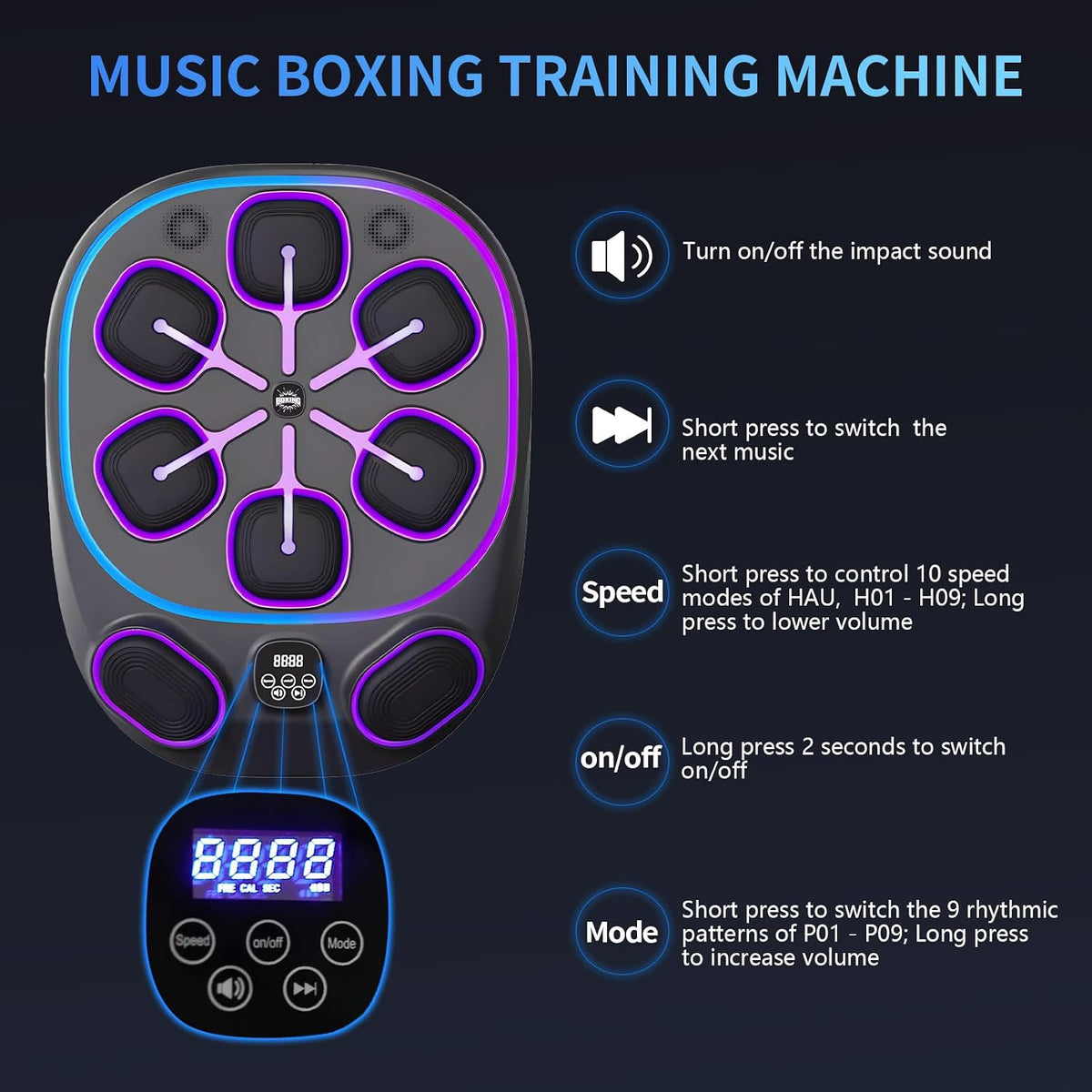 Music Boxing Machine for Adult: 6+2 Targets Music Punching Machine with Gloves Large Size Boxing Workout Target Equipment