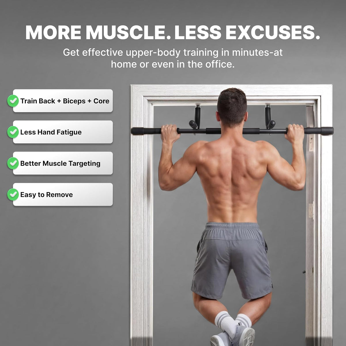 Pull up Bar for Doorway - No Screwing or Slipping, Hanging Pullup & Chin up Bar for Door Frame - Multi Padded Grips for Strength Training with Installation Guide