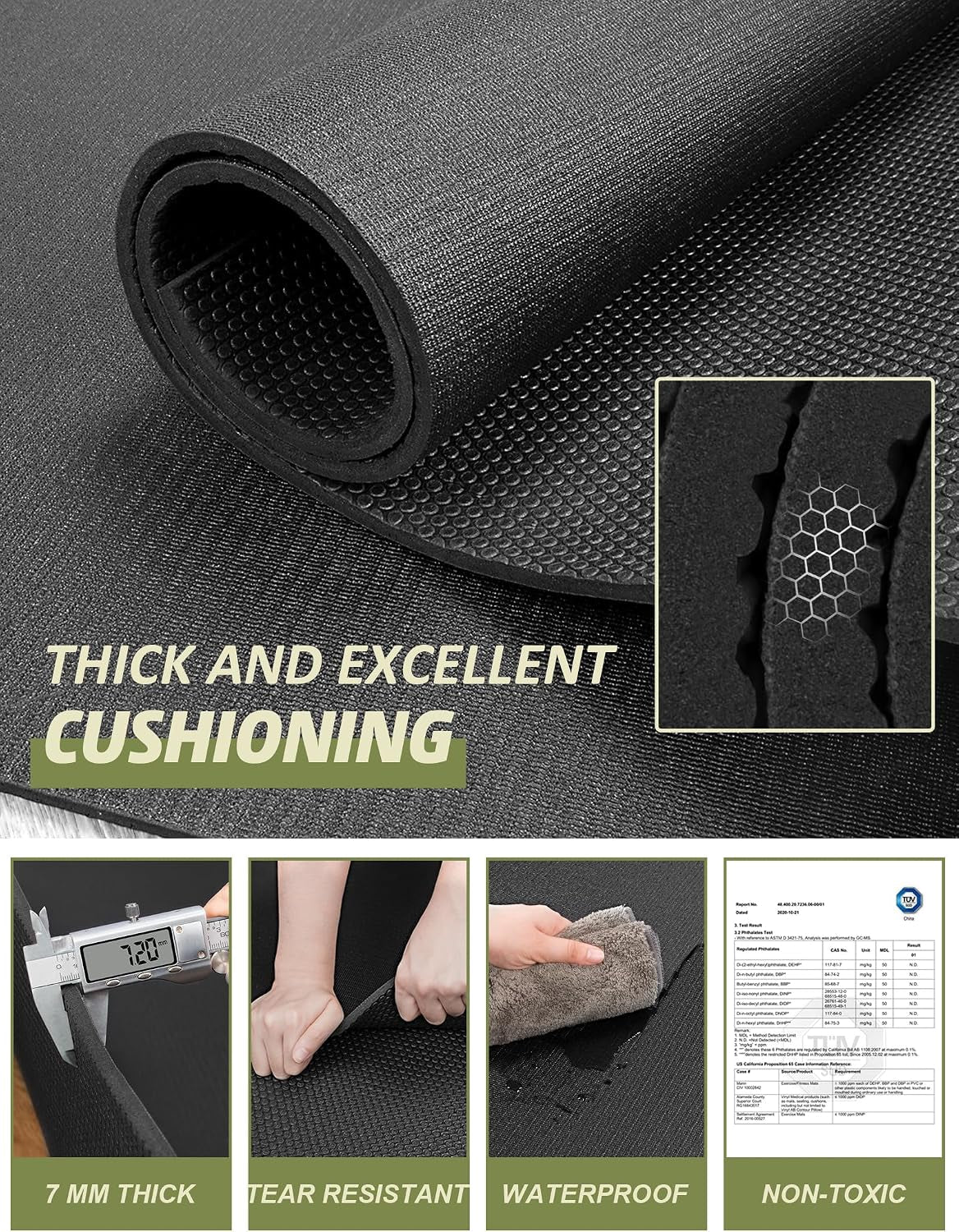 Large Exercise Mat 7'X5'/8'X6'/9'X6'/10'X6' Workout Mat Gym Flooring for Home Gym Mats Exercise Mats for Home Workout Thick Floor Mat for Fitness