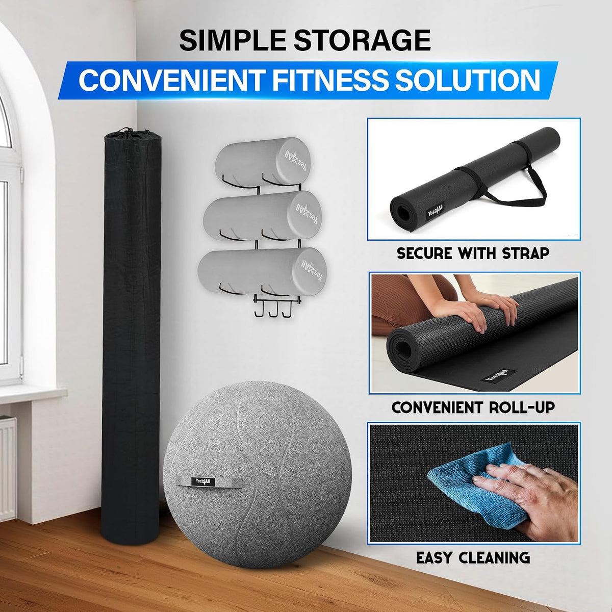 YES4ALL Exercise Mat for Home Gym, Fitness Workout Mats