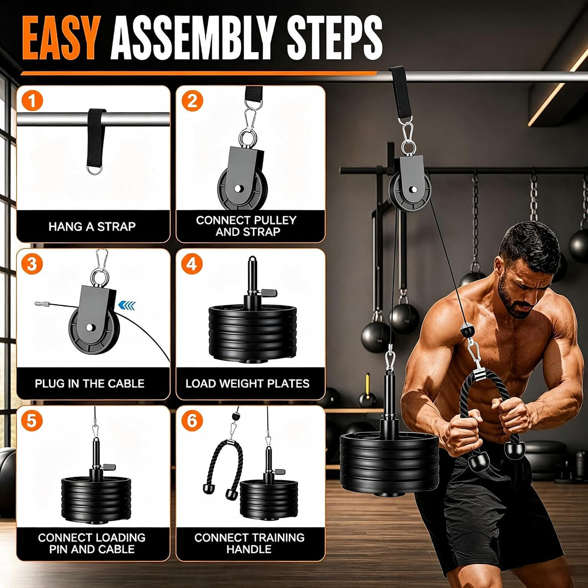 Cable Pulley System for Home Gym, 350LBS LAT Pulldown Attachment