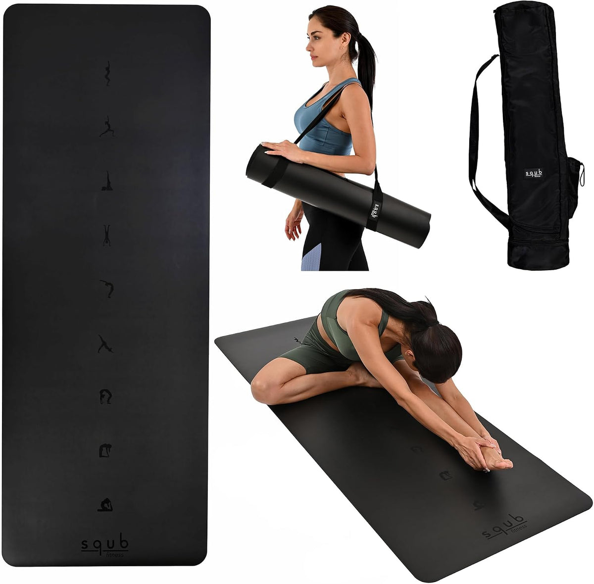 Yoga Mat Thick 5Mm – Non Slip Exercise Mat Workout Surface, PU Natural Rubber Grip, Extra Large 183X68 Cm Wide Design, Pilates Fitness Training, Includes Strap & Carry Bag