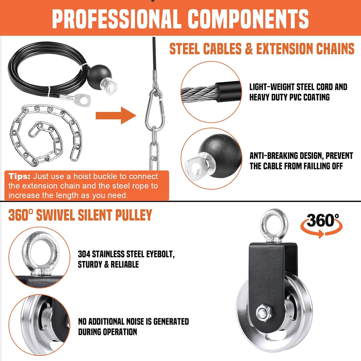 Cable Pulley System Gym, Power Rack Pulley Attachment with 2-In-1 LAT Pull down Bar and Upgraded Loading Pin,Used for Triceps Pulldown, Biceps, Back, Shoulder
