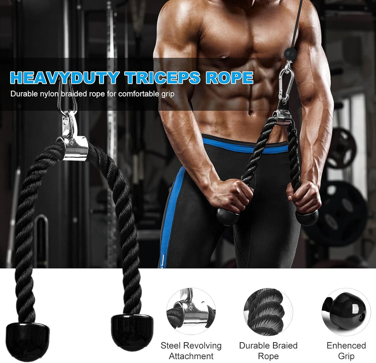Wall Mounted Pulley System, Low Cable Machine Pulley System for LAT Pulldown, Biceps Curl Home Gym Equipment with Fitness Pull down Bar, Tricep Rope