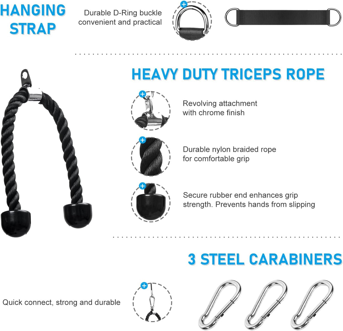 Pulley System for Home Gym, Cable Pulley System Gym for LAT Pulldown Cable Machine Pulley Attachment with Tricep Rope Ideal for Biceps Curl, Arm Workouts, Strength Training