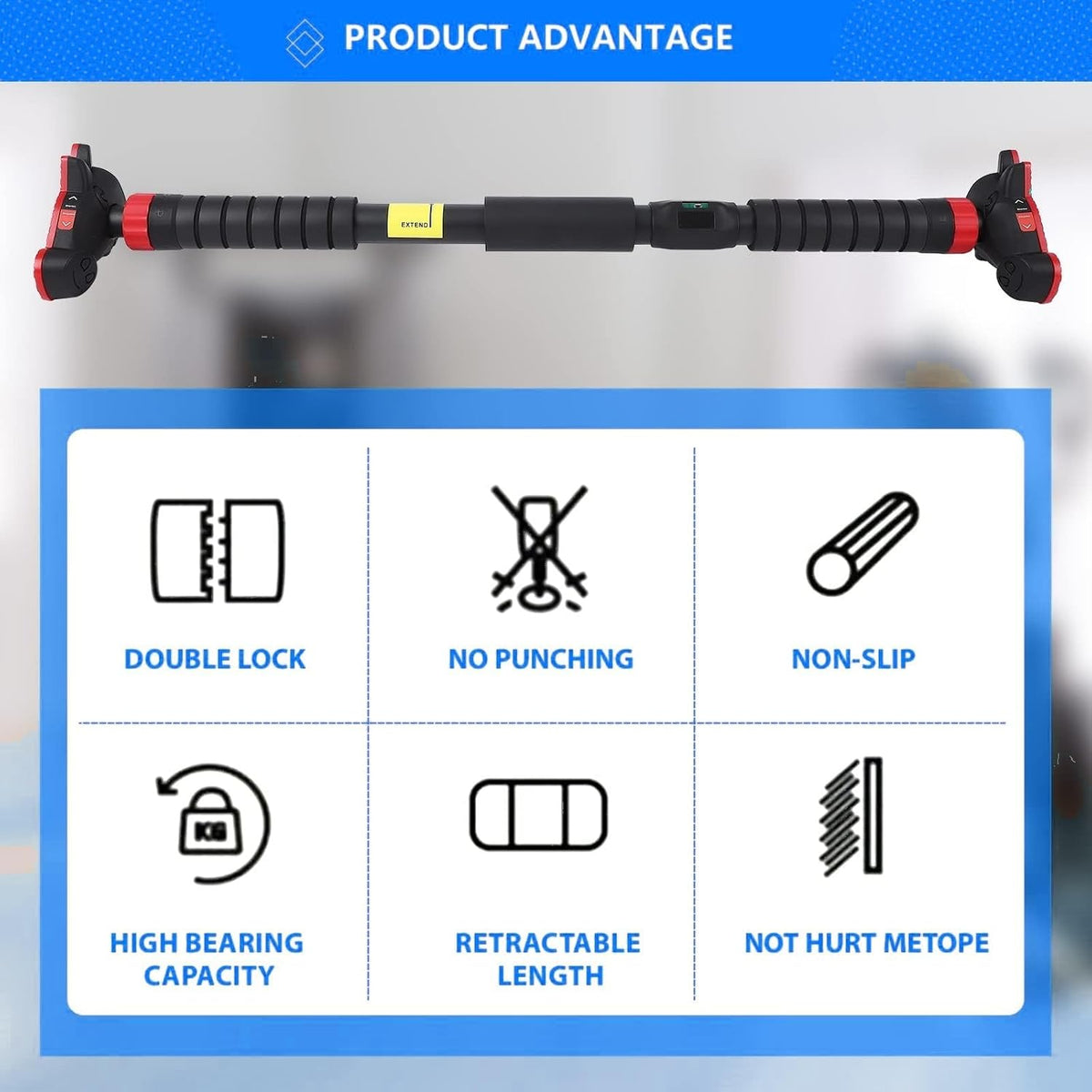 Pull-Up Bar,Chin up Bar for Doorways with Level Meter and Auto Lock,Adjustable Pull up Bar for Home Gym Strength Training and Upper Body Workout, No Screws Needed,Max Weight Capacity 400 Lbs