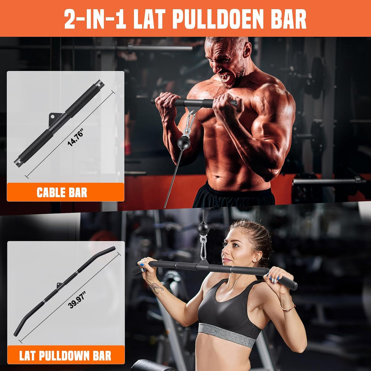 Cable Pulley System Gym, Power Rack Pulley Attachment with 2-In-1 LAT Pull down Bar and Upgraded Loading Pin,Used for Triceps Pulldown, Biceps, Back, Shoulder