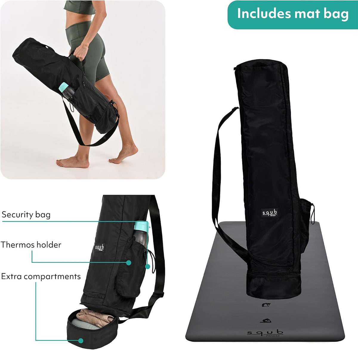 Yoga Mat Thick 5Mm – Non Slip Exercise Mat Workout Surface, PU Natural Rubber Grip, Extra Large 183X68 Cm Wide Design, Pilates Fitness Training, Includes Strap & Carry Bag