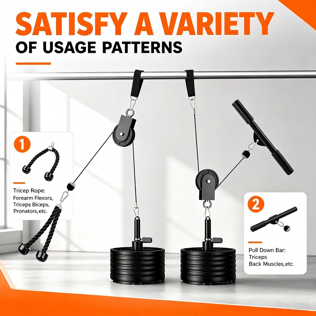 Cable Pulley System for Home Gym, 350LBS LAT Pulldown Attachment