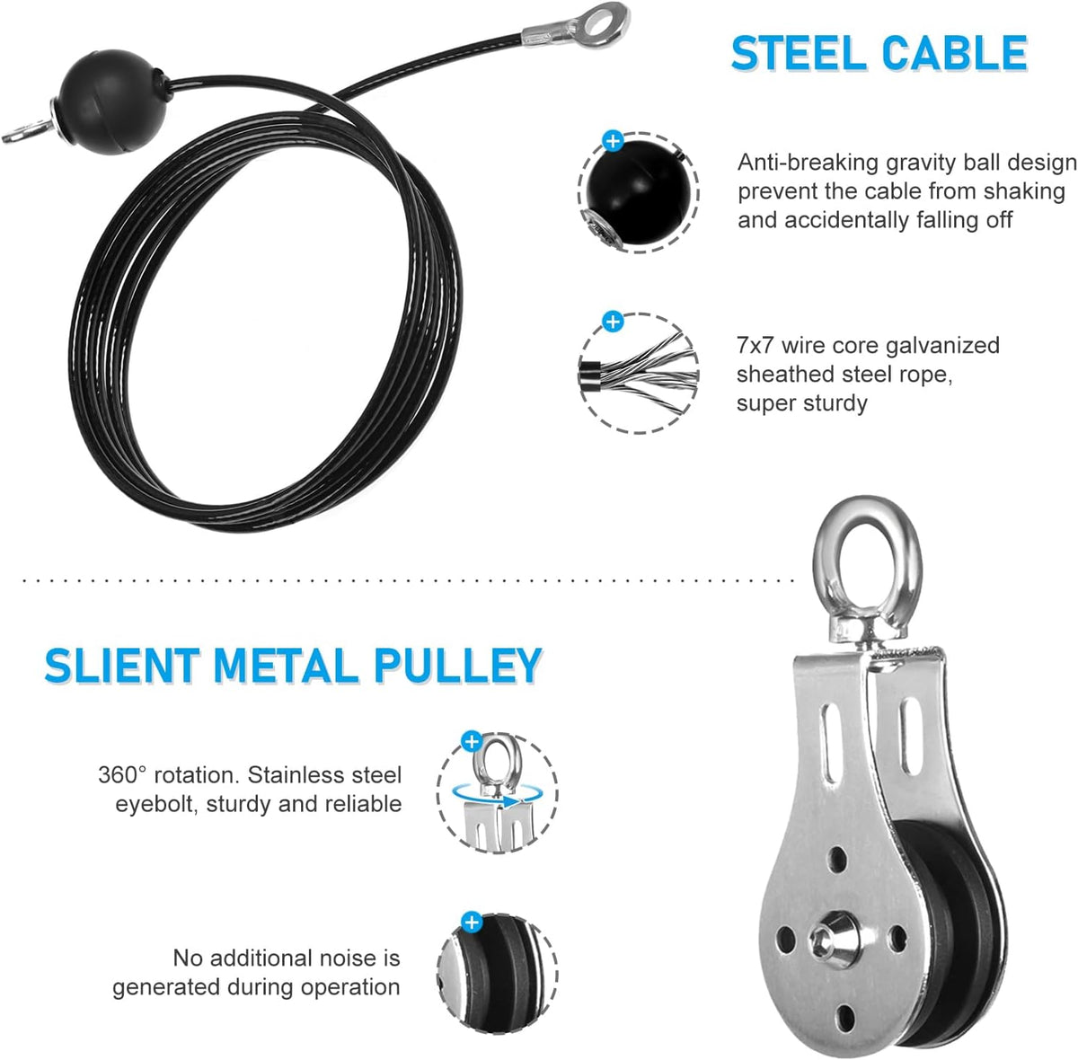 Pulley System for Home Gym, Cable Pulley System Gym for LAT Pulldown Cable Machine Pulley Attachment with Tricep Rope Ideal for Biceps Curl, Arm Workouts, Strength Training